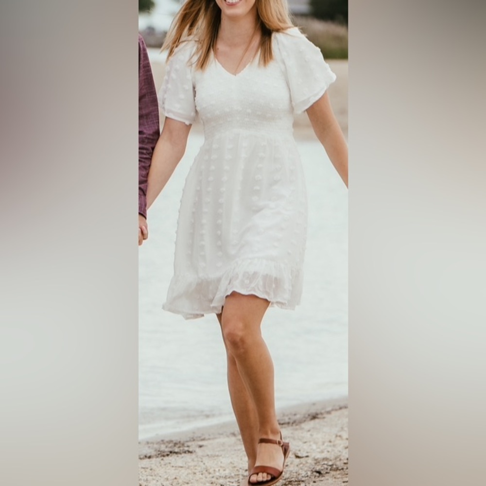 Zattcas Womens 2024 Summer Smocked Dress Short Flutter Sleeve V Neck Swiss Dot